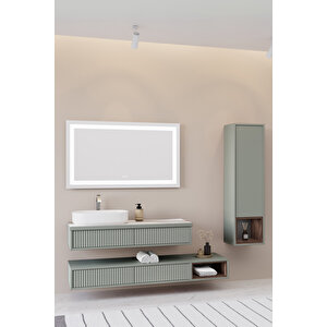 Parma 120 Cm Banyo Dolabı - Nane Yeşili / Kaman Ceviz (çekmeceli Alt Modül Ve Boy Dolap Dahil)
