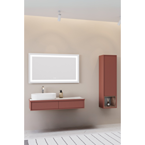 Parma 120 Cm Banyo Dolabı - Bordo / Kaman Ceviz (boy Dolap Dahil)