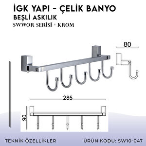 İgk Yapi - Çelik Banyo Swwor Beşli Askılık (sw10-047)