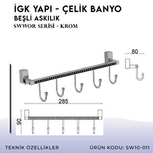 İgk Yapi - Çelik Banyo Swwor Beşli Askılık (sw10-011)