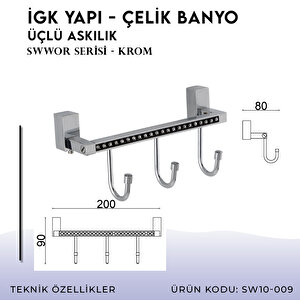 İgk Yapi - Çelik Banyo Swwor Üçlü Askılık (sw10-009)