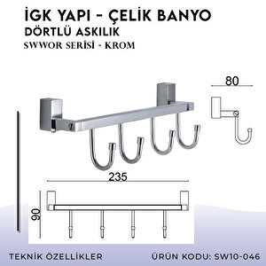 İgk Yapi - Çelik Banyo Swwor Dörtlü Askılık (sw10-046)