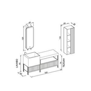 Greta 160 Cm Banyo Dolabı - Krem (boy Dolap Dahil)