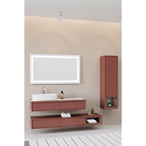 Parma 120 Cm Banyo Dolabı - Bordo / Kaman Ceviz (çekmeceli Alt Modül Ve Boy Dolap Dahil)