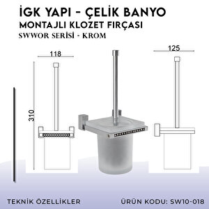 İgk Yapi - Çelik Banyo Swwor Montajlı Klozet Fırçası (sw10-018)
