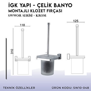 İgk Yapi - Çelik Banyo Swwor Montajlı Klozet Fırçası (sw10-048)