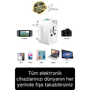 Premium Evrensel Fiş Dönüştürücü Adaptör İnternational Uluslararası Tüm Ülkelerle Uyumlu Seyahat