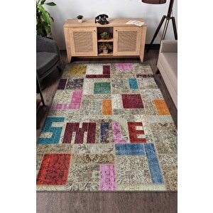 Gülümse Çok Renkli Halı Geometrik Oturma Odası Halısı Modern Kare Desenli Salon Halısı 80x120 cm