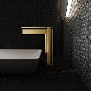 Yüksek Lavabo Bataryasi Firçalanmiş Altin Fj-6022