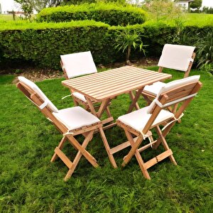 Katlanir Ahşap Bi̇stro Set Bahçe Takimi 4 Sandalye 1 Masa Set Mi̇nder Hedi̇yeli̇