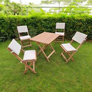 Katlanır Ahşap Bistro Set Bahçe Takımı 4 Sandalye 1 Masa Set Minder Hediyeli
