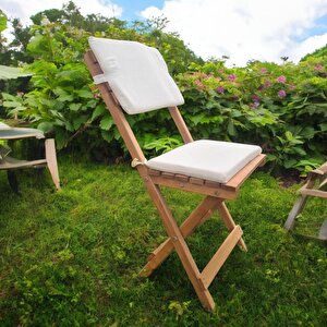 Katlanır Ahşap Bistro Set Bahçe Takımı 4 Sandalye 1 Masa Set Minder Hediyeli