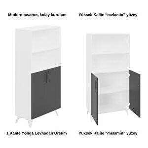 Viesmo Nova 4 Raflı Dosya Dolabı, Ofis Dolabı Beyaz- Antrasit