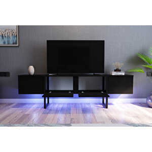 Panayır Metal Ayaklı LED'li̇ 2 Kapaklı Tv  Sehpası - Si̇yah
