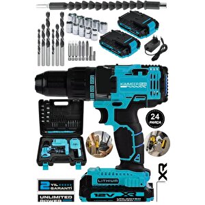 12v 2ah Metal Şanzıman Çift Akülü Bakır Sargı 24 Parça Şarjlı Akülü Vidalama Matkap