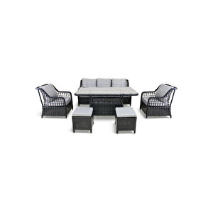Leo 3'lü Rattan Bahçe Oturma Grubu - 3+1+1+2 Puf + Masa Bahçe Takımı - Özel Teslimat Ve Montaj
