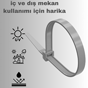 3.6x370 Mm Şeffaf Gri Plastik Kablo Bağı Klipsi Cırt Kelepçe 100 Adet