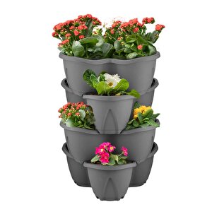 So-pks3 Pamukkale Dekoratif Saksı Çilek Saksı 4'lü Set 12.5 Litre Antrasit No 3