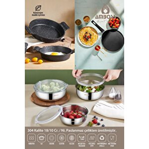 9 Parça Siesta Paslanmaz Çelik Saklama Kabı Sahan Set & Krep Tava