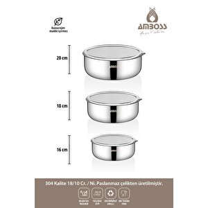 9 Parça Siesta Paslanmaz Çelik Saklama Kabı Sahan Set & Krep Tava