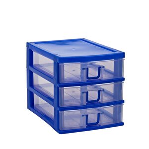 Sy-4538 Cindy Box Mini Plastik Komidin Çekmecelik 3 Katlı Mavi