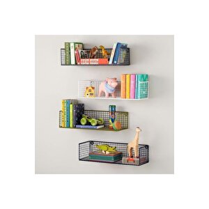 Metal 2li Set Rüstik Çalışma Odası, Banyo Ve Mutfak Tel Duvar Rafı - Siyah