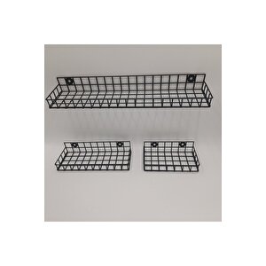 Çok Amaçlı Dekoratif 3lü Rüstik Metal Tel Raf