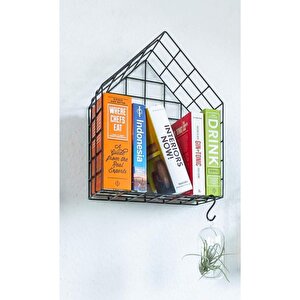 Metal 5x5 Tel Gözlü Ev Modeli Kafes Raf/3lü Set Çiçeklik - Siyah