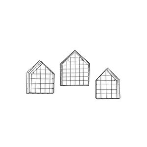 Metal 5x5 Tel Gözlü Ev Modeli Kafes Raf/3lü Set Çiçeklik - Siyah