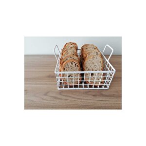 Çok Amaçlı Metal Kare Sevimli Ekmek Sepeti (beyaz)