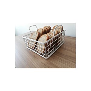 Çok Amaçlı Metal Kare Sevimli Ekmek Sepeti (beyaz)