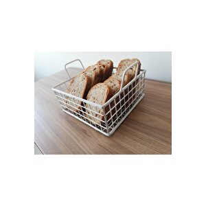 Çok Amaçlı Metal Kare Sevimli Ekmek Sepeti (beyaz)