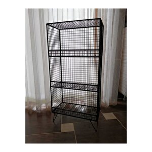 Siyah Çok Amaçlı 3 Gözlü Sebzelik Ve Meyvelik Grid Kafes Metal Tel Raf