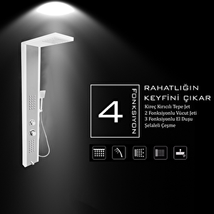 Çift Renk Beyaz Silver Gri Masajlı Duş Seti - Dikey Jakuzi - Robot Duş - Fıskiye - Duş Kolonu