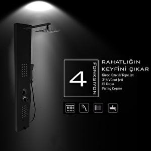 Yeni Mafsallı Tepe Duş Sistemli Victoria Siyah Premium Masajlı Duş Paneli , Duş Seti , Duş Kolonu