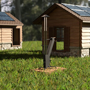 Kamp Ayısı® Solarflame™ Camlı Füze Tipi Tekerlekli Roket Pelet Sobası - Dış Mekan Bahçe Cafe Isıtıcı
