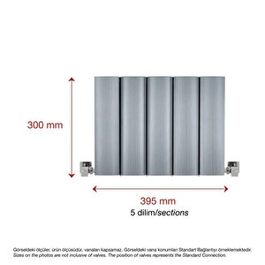 300x395mm Amber Yatay Gümüş Gri Alüminyum Radyatör