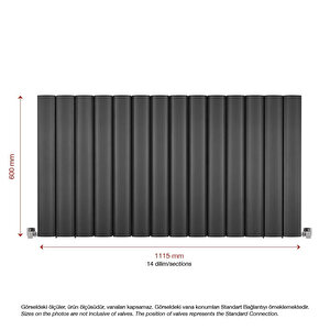 600x1115mm Amber Yatay Antrasit Alüminyum Radyatör