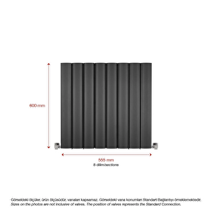 600x555mm Amber Yatay Antrasit Alüminyum Radyatör