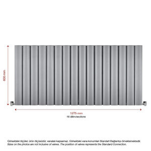600x1275mm Amber Yatay Gümüş Gri Alüminyum Radyatör