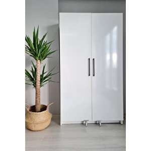 Erzak Dolabı 2 Kapaklı 160 Cm Çok Amaçlı Dolap Kiler Dolabı Beyaz Beyaz