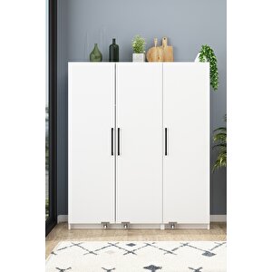 Erzak Dolabı 3 Kapaklı 160 Cm Çok Amaçlı Banyo Kiler Dolabı Beyaz Beyaz