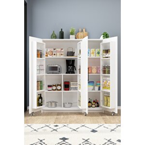 Erzak Dolabı 3 Kapaklı 160 Cm Çok Amaçlı Banyo Kiler Dolabı Beyaz Beyaz