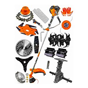 Alman 10 Parça Setli Yan Tipi Benzinli Motorlu Ot Çalı Tırpanı Çim Biçme Makinesi Tırpan