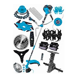Alman 10 Parça Setli Yan Tipi Benzinli Motorlu Ot Çalı Tırpanı Çim Biçme Makinesi Tırpan