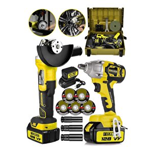 Alman 128 V Profesyonel 2'li Set Çelik Şanzuman Somun Sıkma Taşlama Makinesi 2 Akülü Kömürsüz Motor
