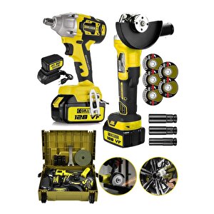 Alman 128 V Profesyonel 2'li Set Çelik Şanzuman Somun Sıkma Taşlama Makinesi 2 Akülü Kömürsüz Motor