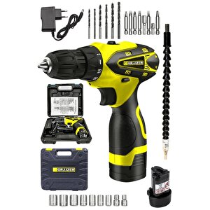 Alman Titan 32 V Sjs Çift Metal Şanzuman Çift Akülü Şarjlı Vidalama Matkap + 24 Parça Set Sari Ar