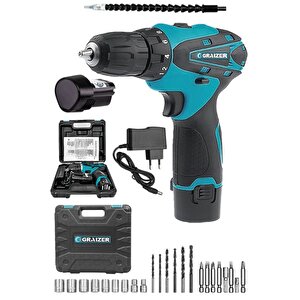 Alman 24 V Sjs Çift Metal Şanzuman Çift Akülü Şarjlı Vidalama Matkap + 24 Parça Set Mavi Ar
