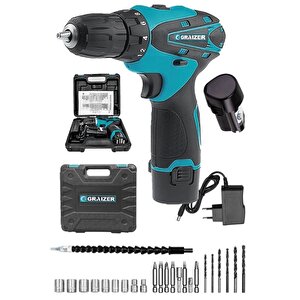 Alman 24 V Sjs Çift Metal Şanzuman Çift Akülü Şarjlı Vidalama Matkap + 24 Parça Set Mavi Ar